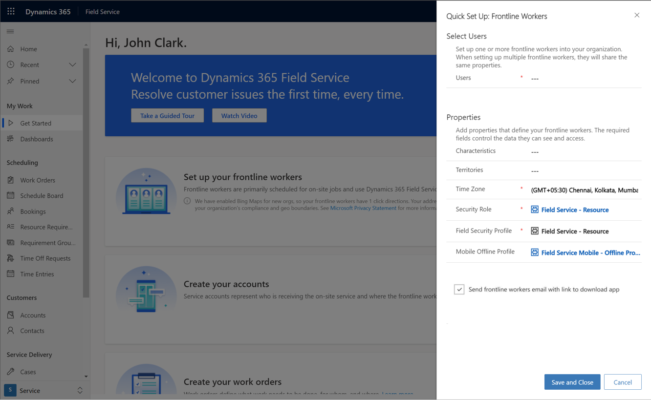 Quick setup form for frontline workers