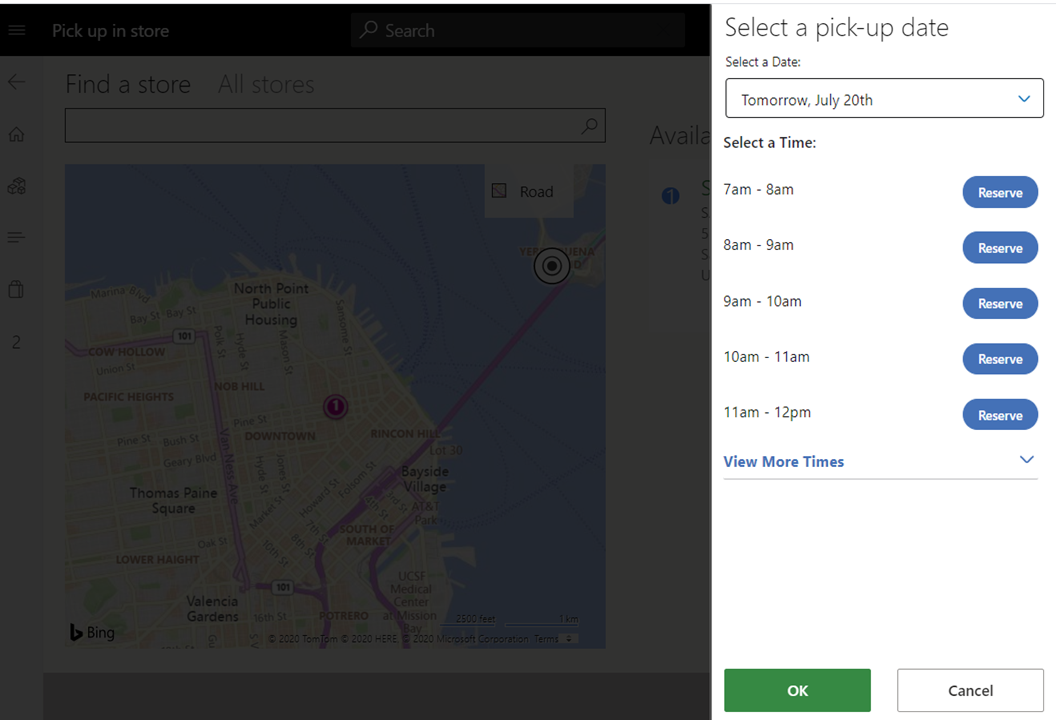 An example of time slot selection for a POS order.