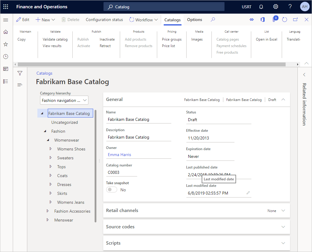 Catalog navigation hierarchy custom sorted based on the channel navigation hierarchy.