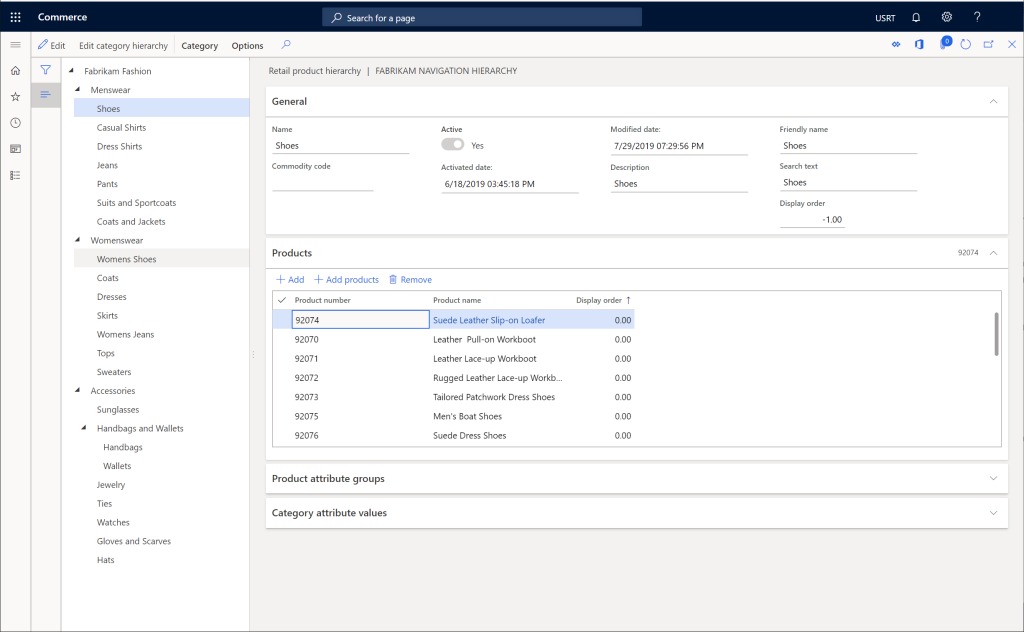 Products added to a category node.