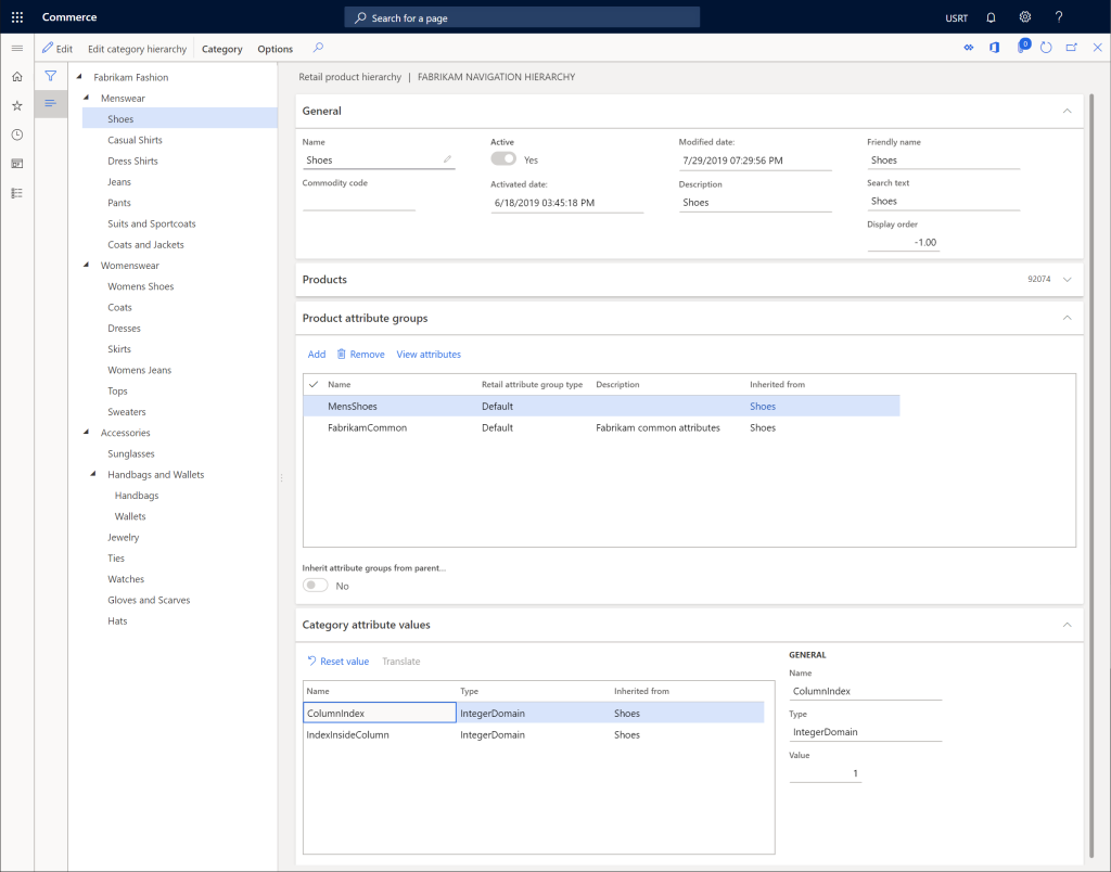 Product attribute groups on a node.