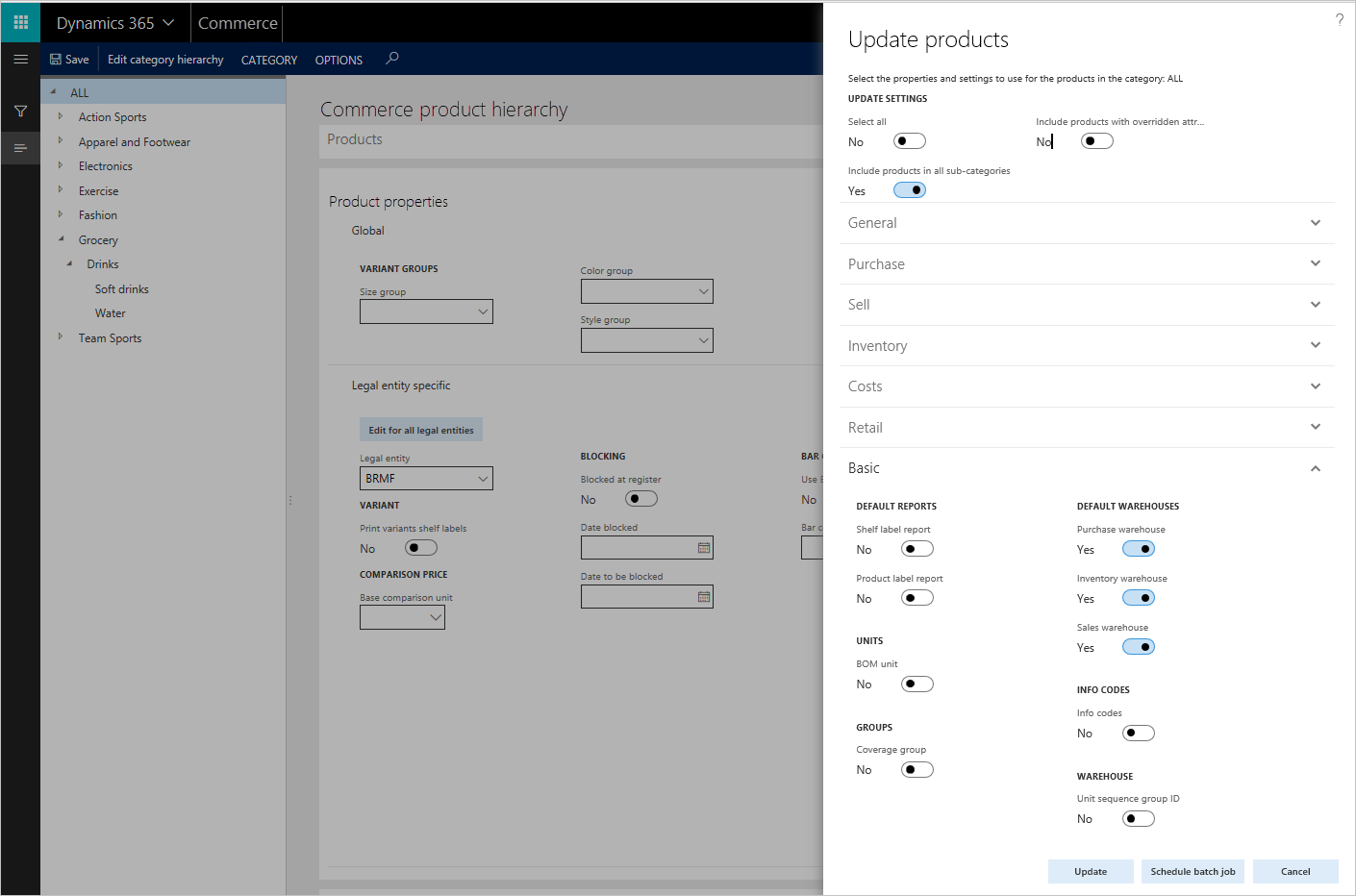 Update products dialog box.