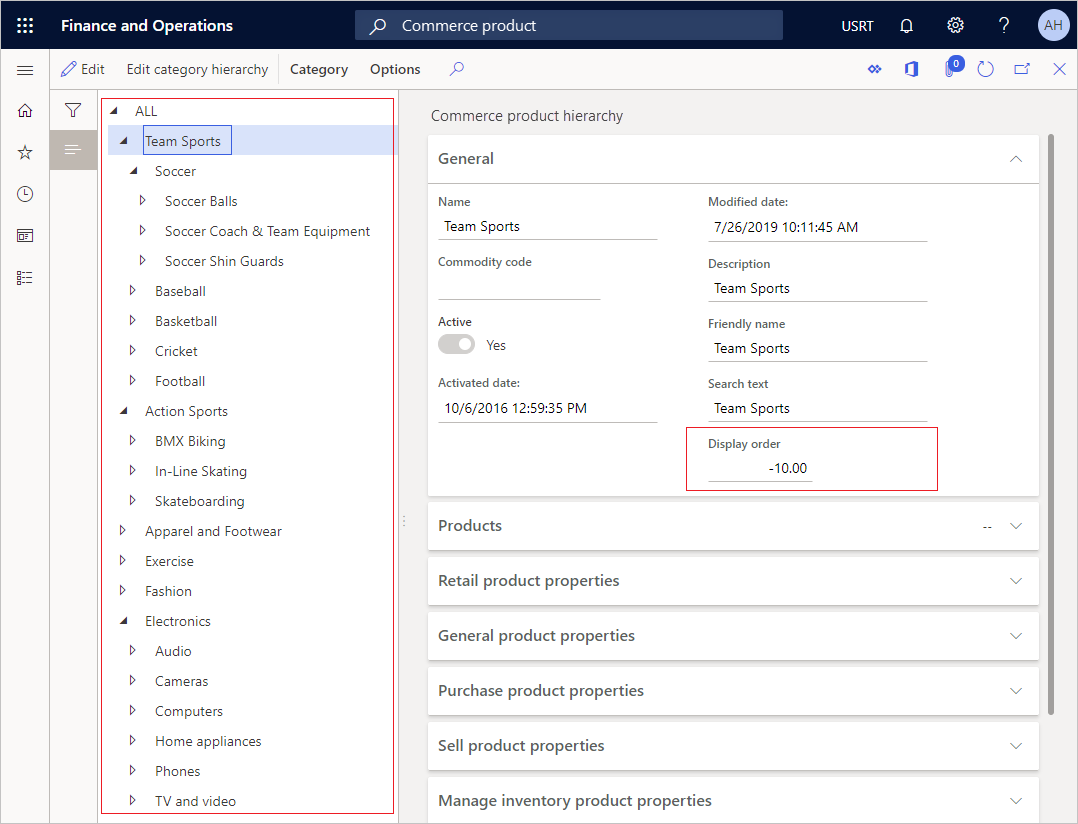 Product hierarchy custom sorted with negative values.