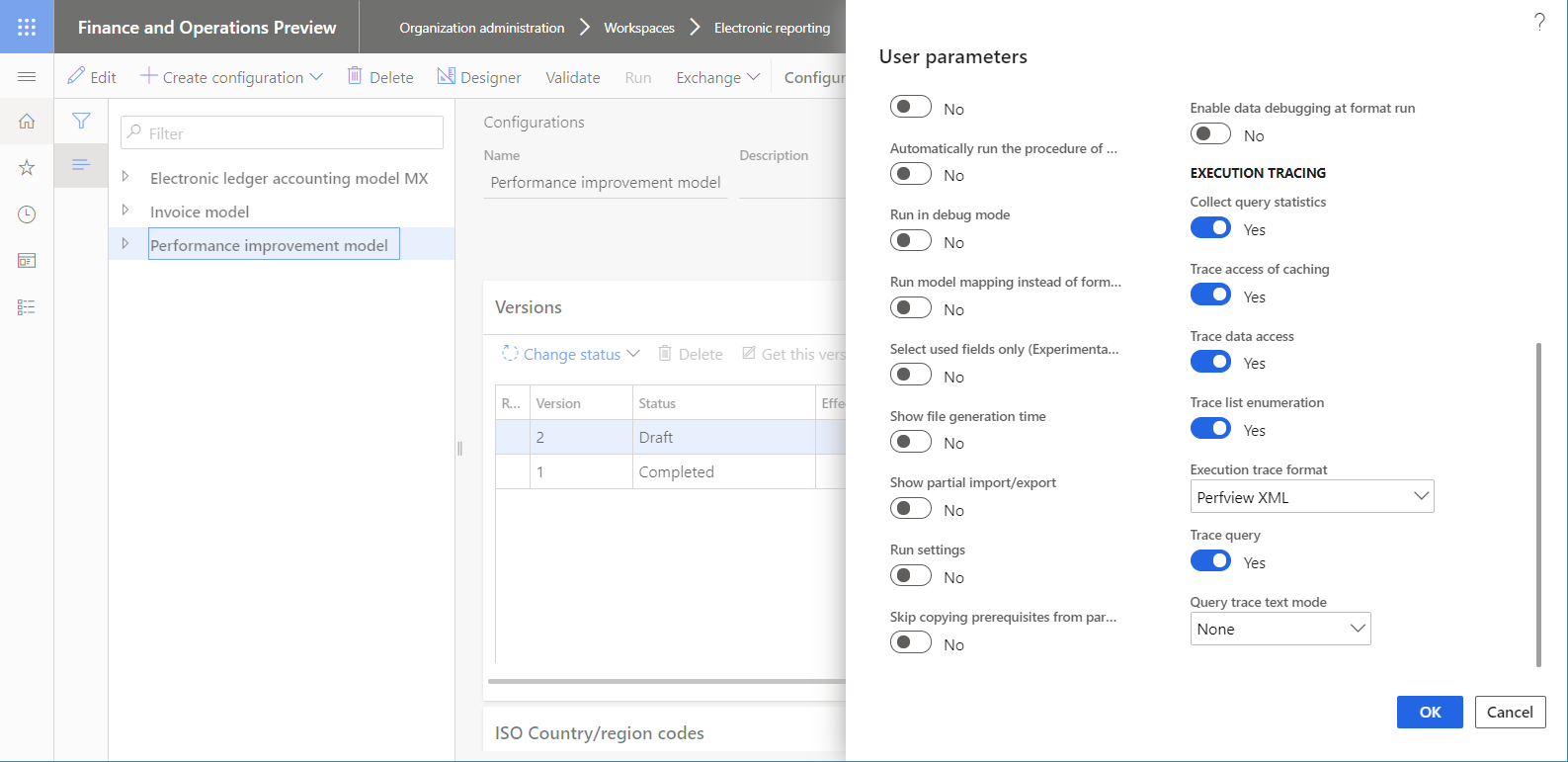 User parameters dialog box.