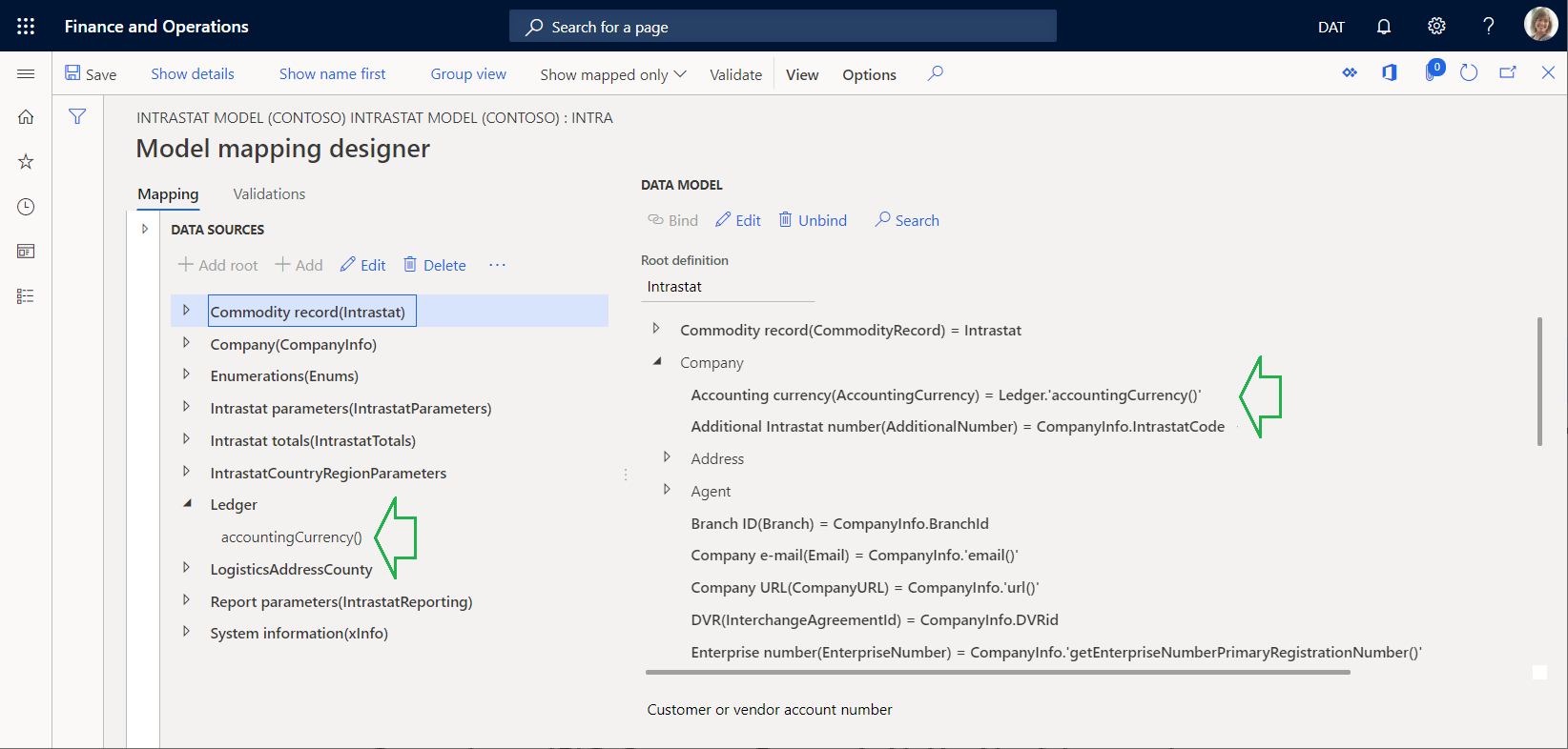 Example of an absolute path on the ER model mapping designer page.