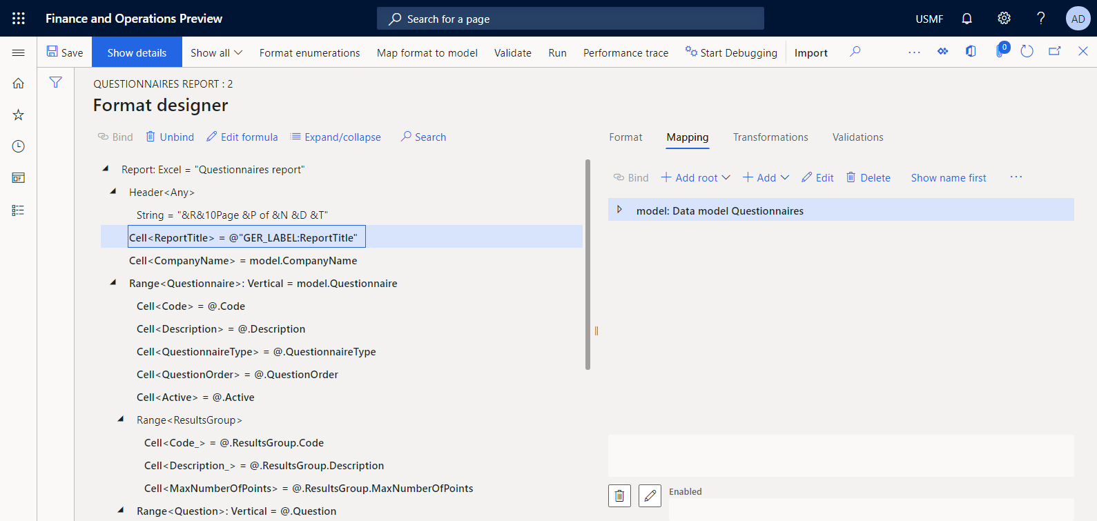 Configuring the binding to fill in the title of a generated report.