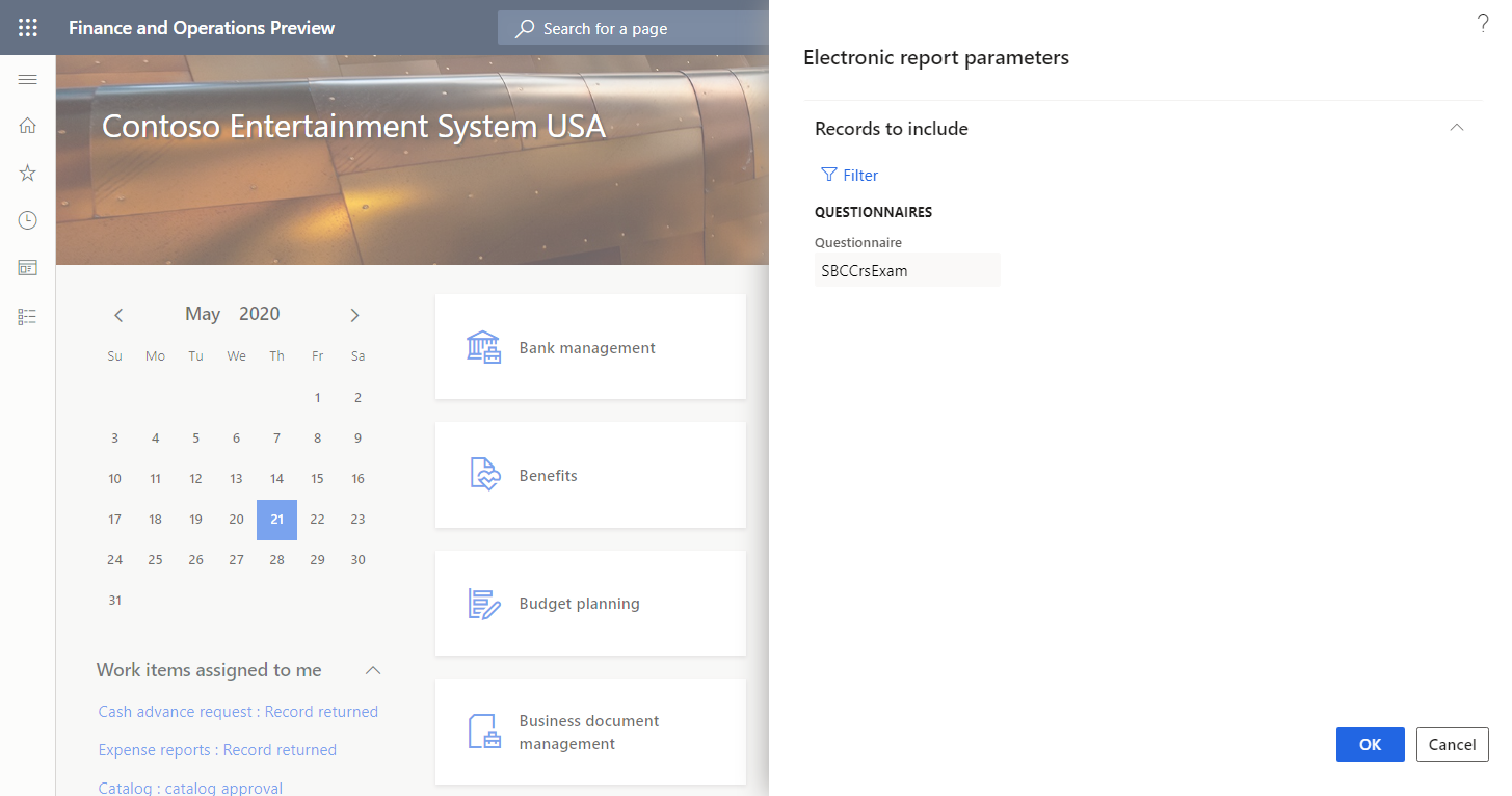 Specifying the selection criteria in the Electronic report dialog box.