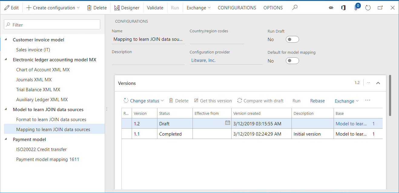 Electronic reporting configurations page.