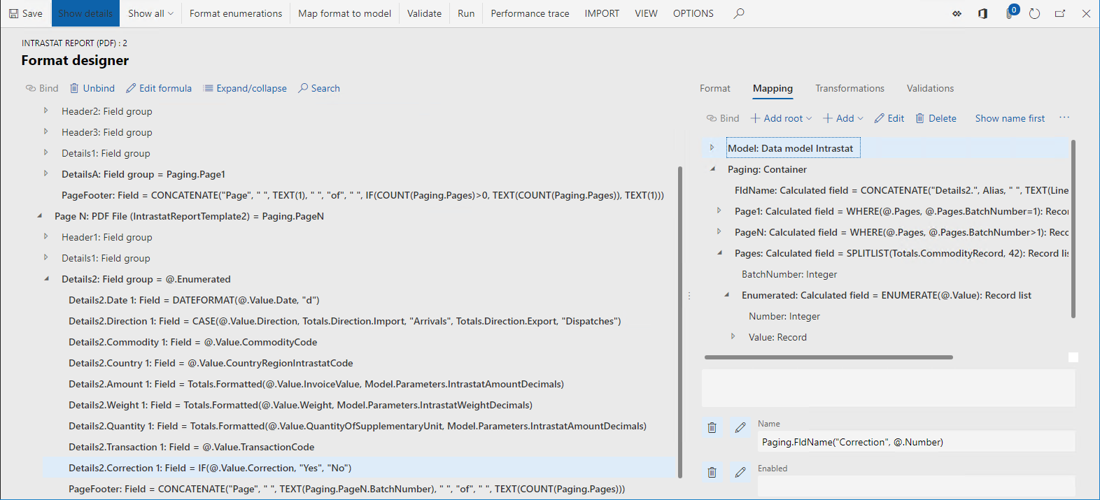 Format designer where a mapping is selected.