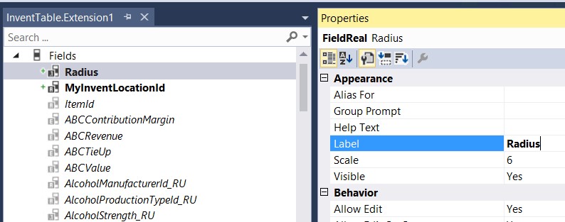 Modify properties of the new field.