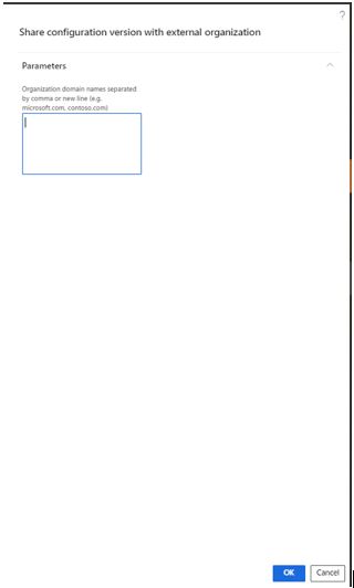 Share configuration version with external organization dialog box.