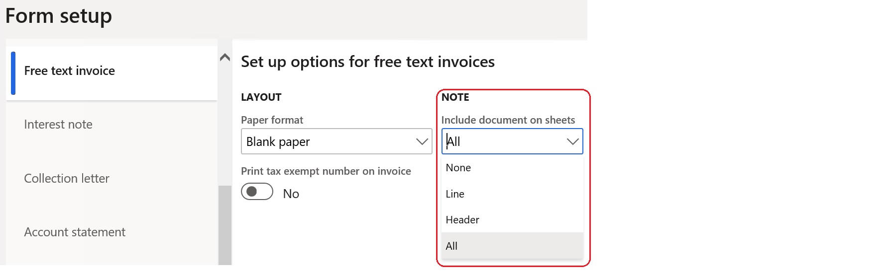 Setup for printing advanced notes.