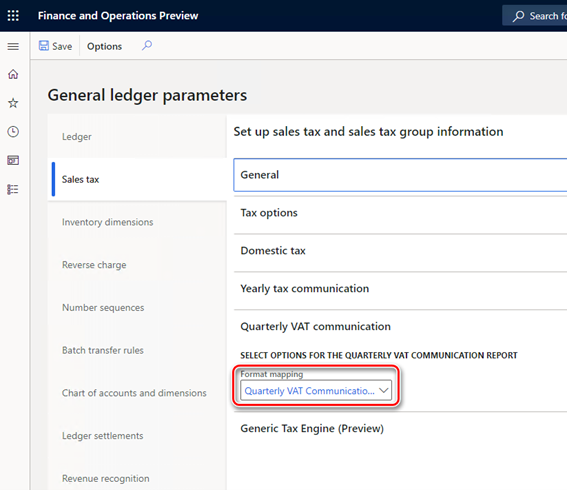 Set up Quarterly VAT Communication format in General ledger parameters.