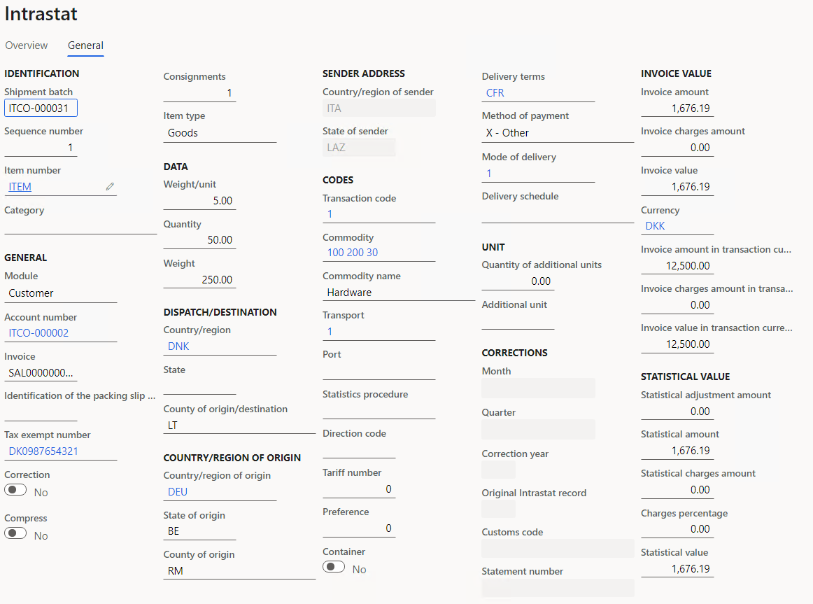 Intrastat journal line details for sales order