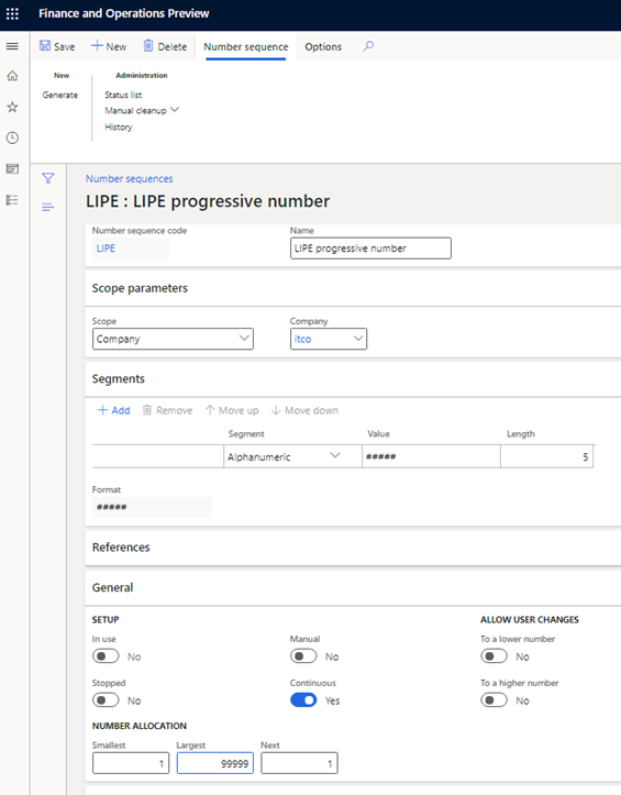 Set up number sequence for Quarterly VAT Communication (LIPE) report.