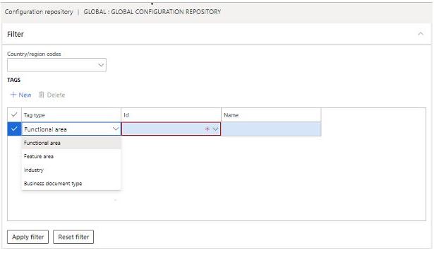 Filter section for Global repository.