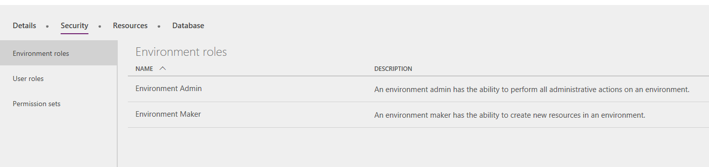 Environment roles tab.