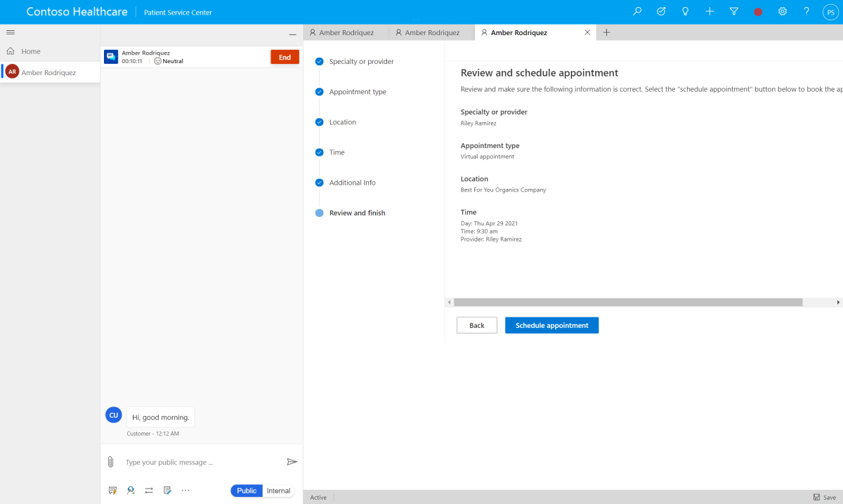 Reviewing information in the scheduling wizard.