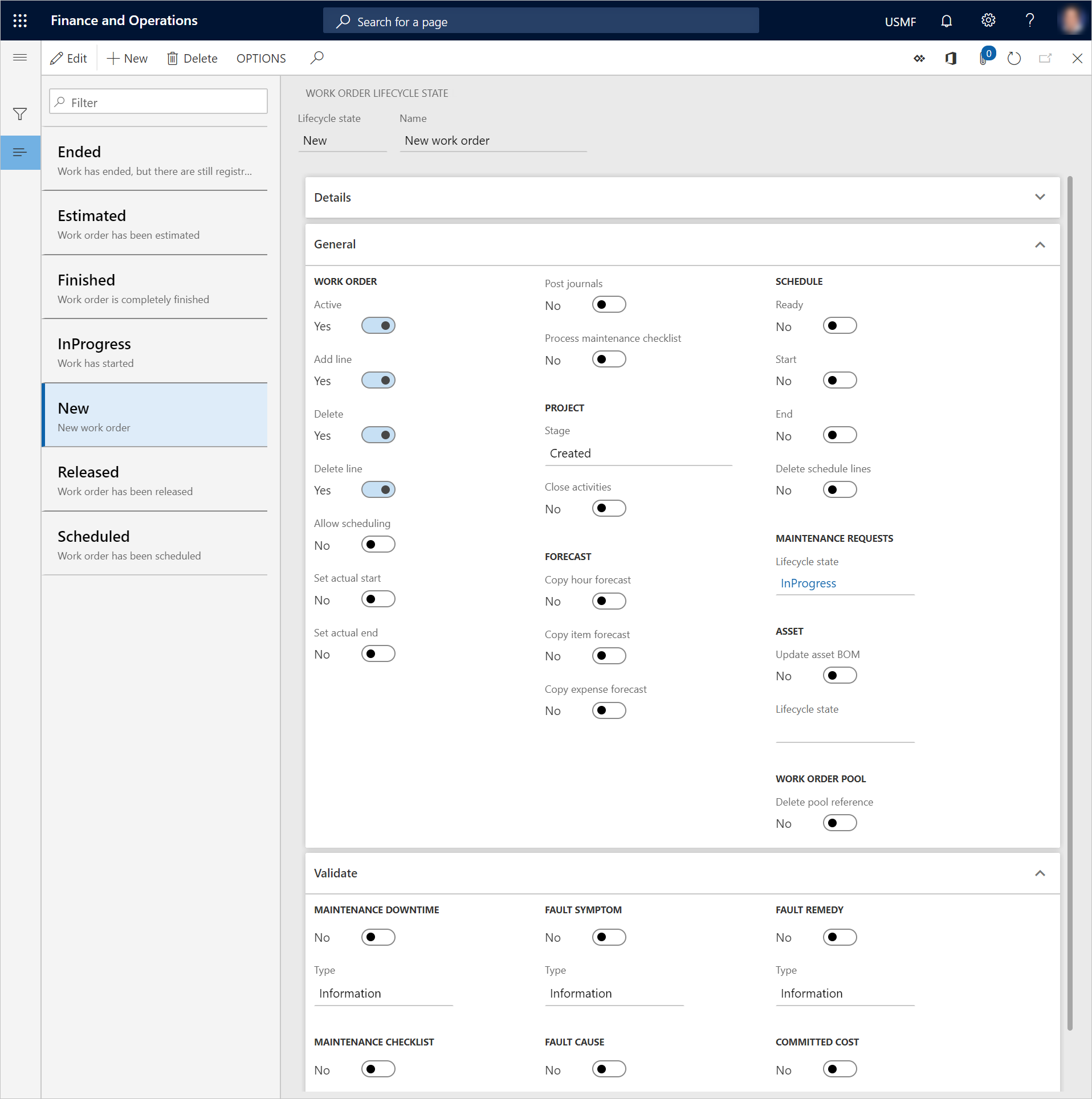 Work order lifecycle state page.