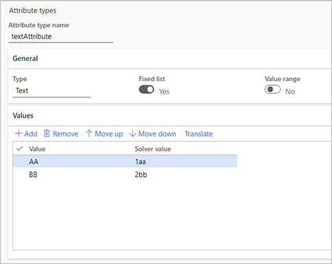 Attribute type settings for example 3.