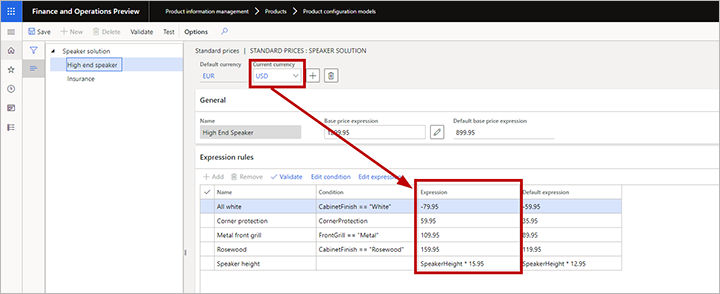 Example of a model with multiple currencies.