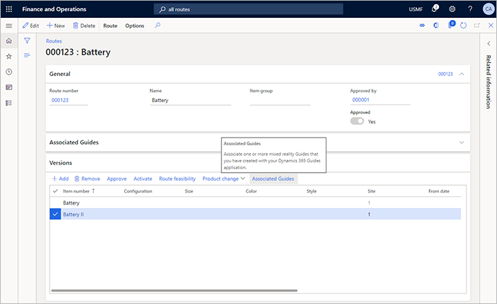 Open the Guides associated with a selected route version.