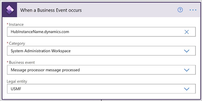 Power Automate When a Business Event occurs step.