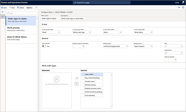 Configure filters page.