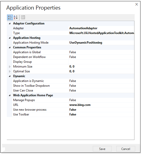 Application configuration dialog box.