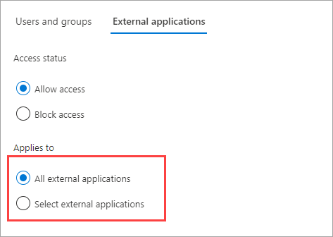 Screenshot showing application targets for outbound b2b direct connect