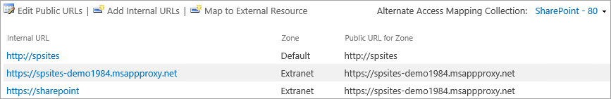 Alternate Access Mappings of extended application