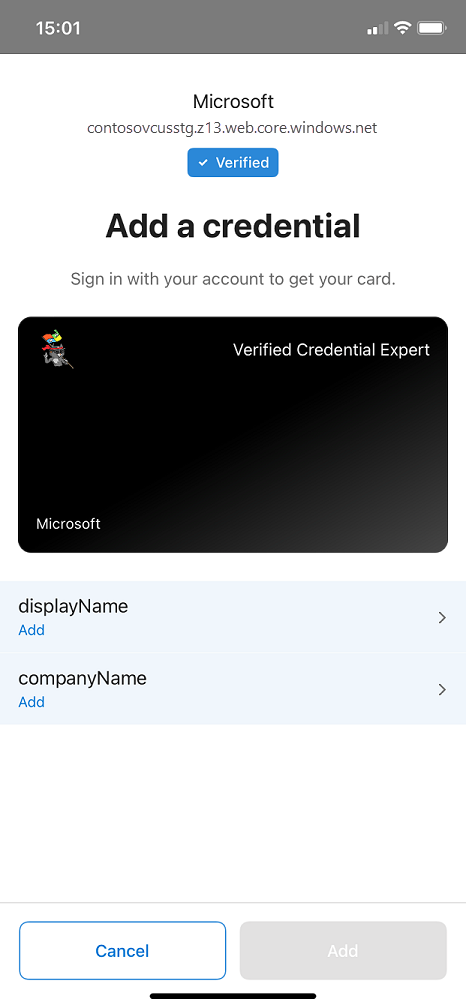 Screenshot of selfIssued claims input.