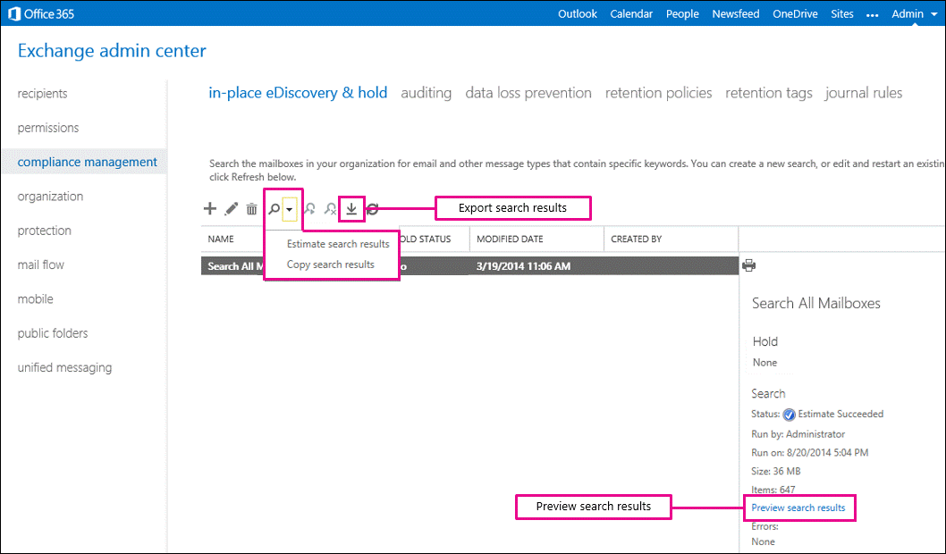 Estimate, Preview, Copy, and Export Search Results.