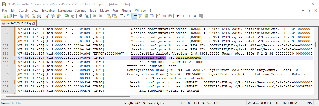 profile log example 1