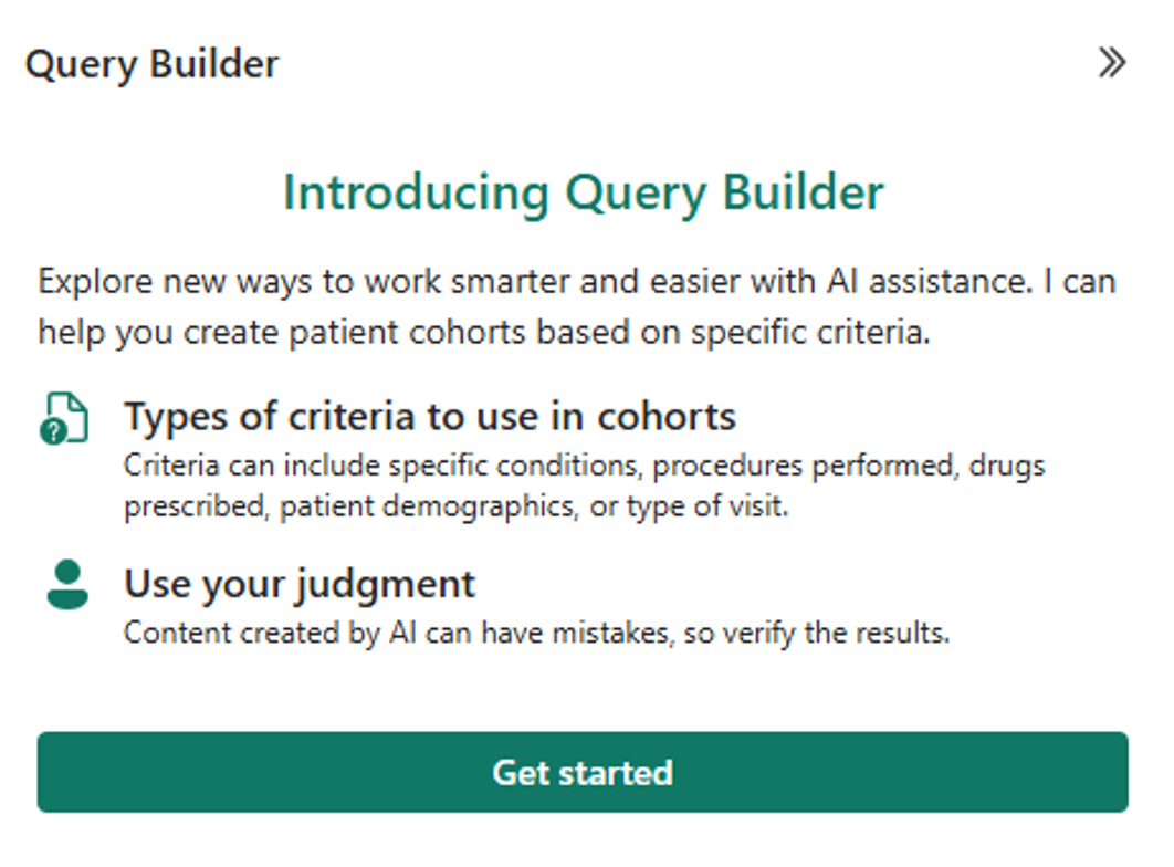 A screenshot displaying the query builder startup page.