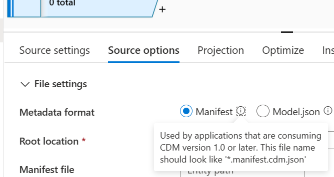 Image shows selecting manifest as metadata format.