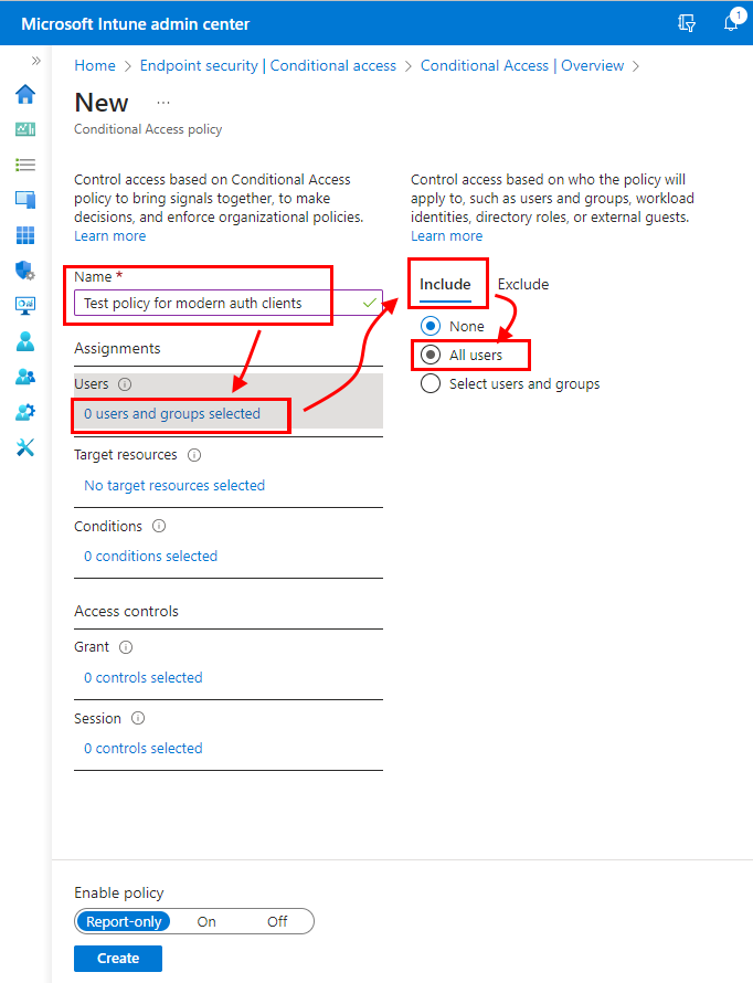 Begin configuration of the Conditional Access policy.