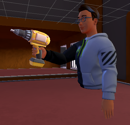 Screen shot of an avatar holding the Drill.