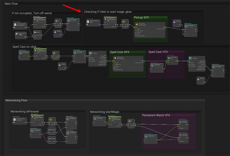 A screen shot of the Wand's full script graph with the second section highlighted.