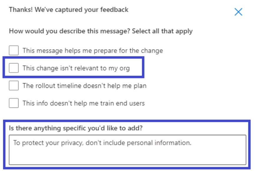 Message center view of feedback section.