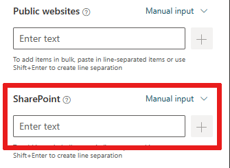 Στιγμιότυπο οθόνης που δείχνει το πεδίο SharePoint στο τμήμα παραθύρου Προέλευση δεδομένων.