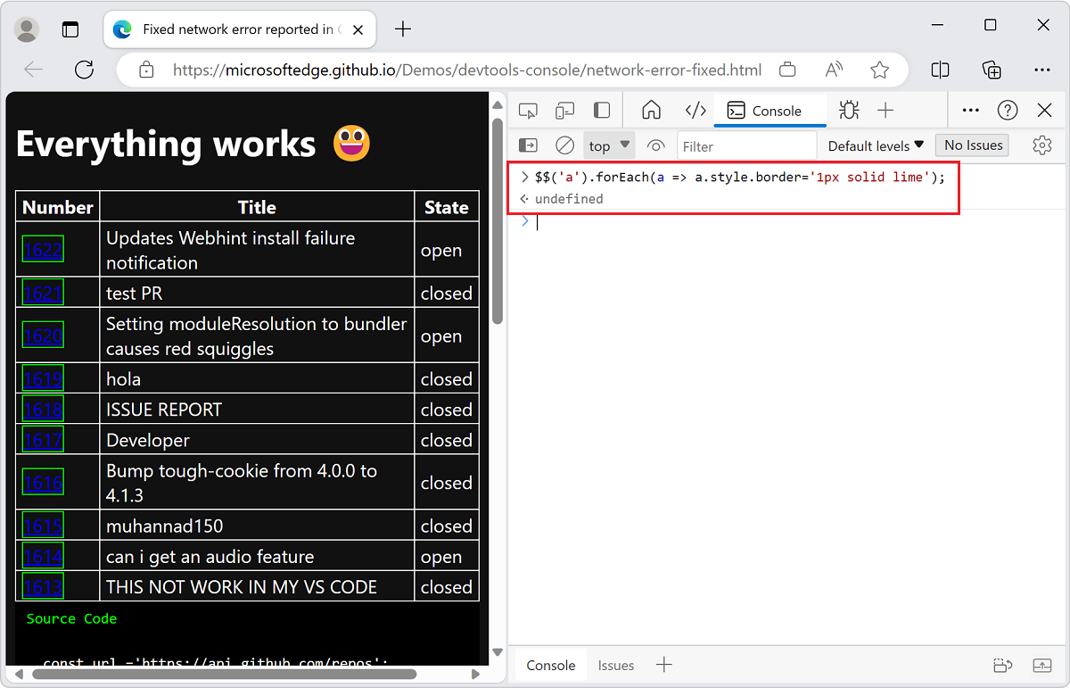 Manipulate a selection of elements using the Console