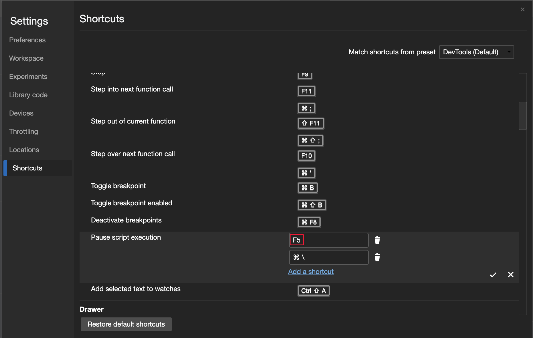 Custom shortcut for pausing a script