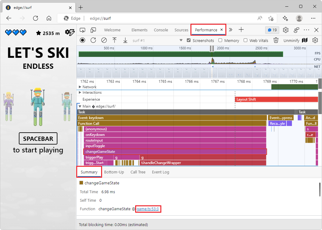 Links from imported performance profile use source maps go to your familiar, original source code