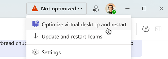 Screenshot of the Teams app showing it is not optimized.