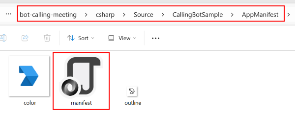 Screenshot shows the location of the app manifest file in file explorer.