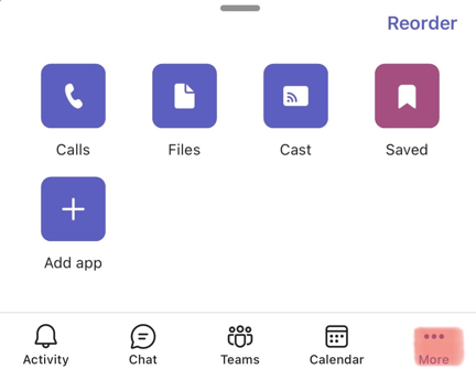 Screenshot shows the more option in Teams mobile client.