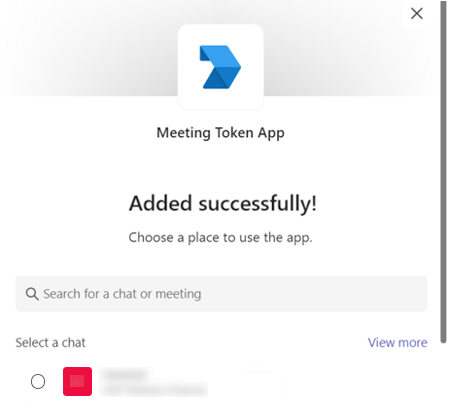 Screenshot of the scope selection dialog to select the meeting token app scope.