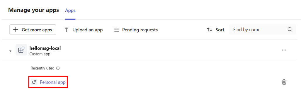 Screenshot shows the custom uploaded apps in Teams.