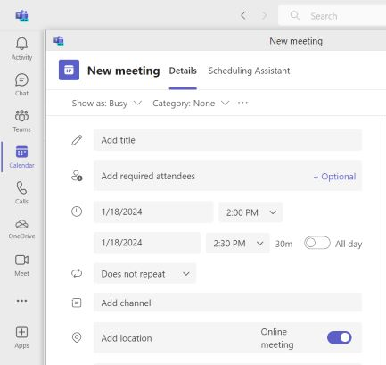 New meeting panel in Teams